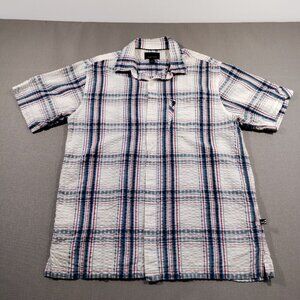 Phat Farm Button Up Shirt Mens XL Blue White Red Plaid Adult Hip Hop Patriotic